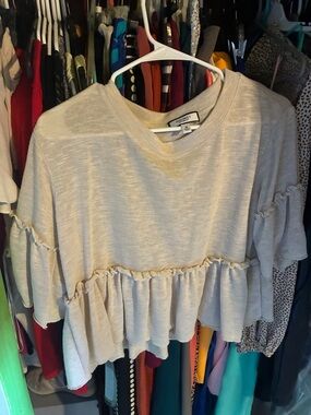 Discreet Cream Ruffle-Hem Women's Tunic Top